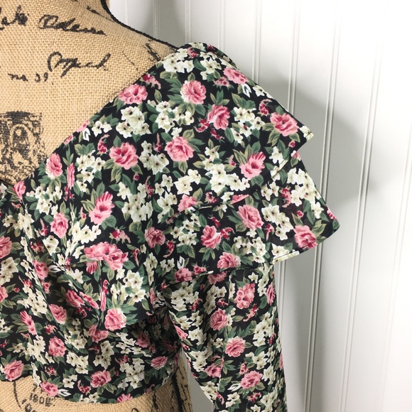 Floral Romantic Tiered Ruffle Cropped Blouse M - Picture 5 of 5